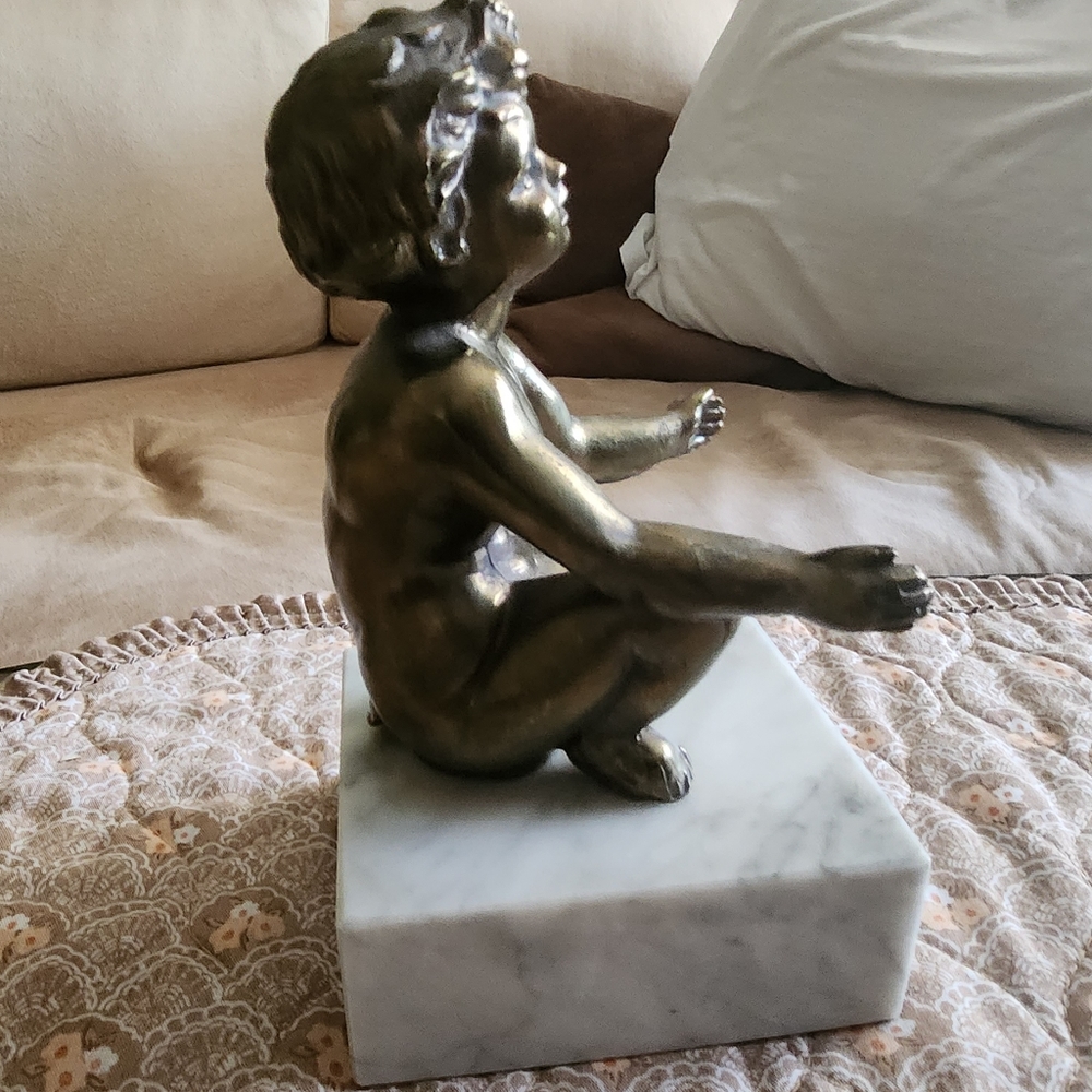 Heavy Solid Brass/ Bronze Child/ Cherub Figure Bookend - Picture 3 of 10